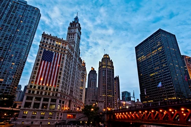 American Flag In Chicago, Illinois, United States Widescreen ...
