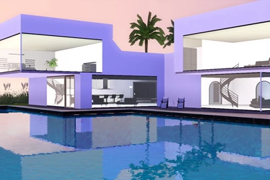 MODERN HOUSE WITH A SWIMMING POOL WALLPAPER   (