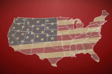 Separated United States Map With US Flag, Red Background. Stock ...