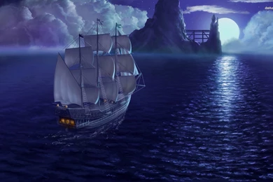 Sailing Ship In The Night, Sea, Moon, Digital art, 1920x1200 HD ...