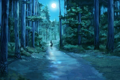 Trees, Forest, Moon, Path, Fantasy Art, Lamps, Roads, Fireflies ...