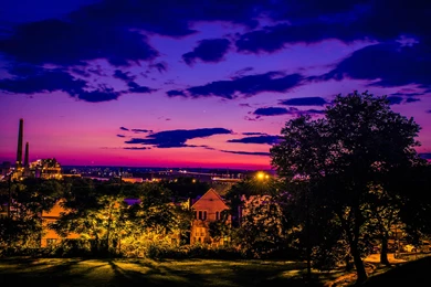 Mosquito Park City Sunset Houses Trees Landscape Wallpapers ...