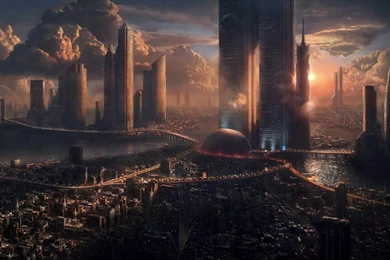 Future City At Sunset In 1280x800 Resolution HD Desktop Wallpapers