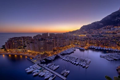 Sunset City Harbour Monaco Ville Nightlights View Wallpapers ...