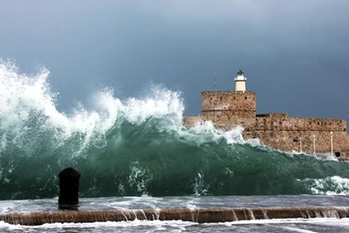 Landscapes Nature Waves Lighthouses Tsunami Oceans Seaside ...