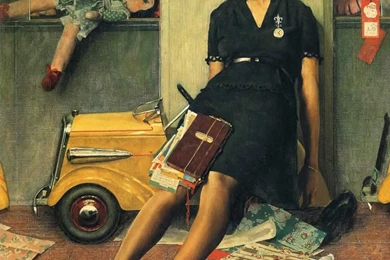 Tired Salesgirl On Christmas Eve   Norman Rockwell Paintings ...