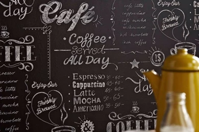 Sarah Interiors, Coffee Shop Black & White Kitchen Bold Wallpapers ...