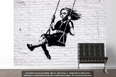 Girl On Swing Banksy Wallpapers Printed Wall Paper