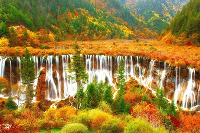 Colorful Nature Cascades Beautiful Autumn View Mountain Waterfall ...