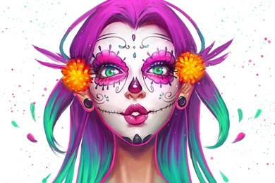 Beauty Girl Face Make Up Skull Painting Wallpapers