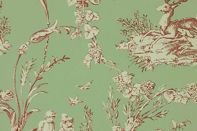 Paysannerie Red On Green Toile Wallpapers