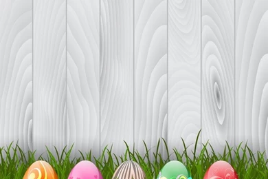 Decorative Easter Eggs In Grass On A Wood Backgrounds Vector