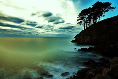 Dawn Dream Blue Lake Peaceful Clouds Aqua Cliff Tree Nature ...