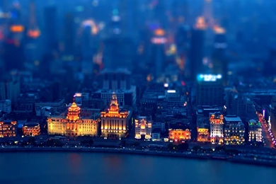 Miniature City At Night Seafront Tilt Shift Desktop Wallpapers ...