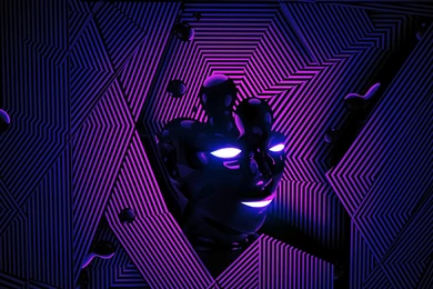 Liquid Robot Face Abstract Purple Desktop Wallpapers