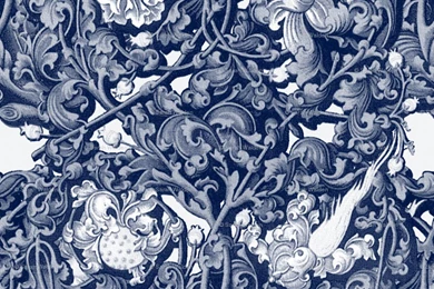 Fire Blossom Damask ~ Blue & White Fabric   Peacoquettedesigns ...
