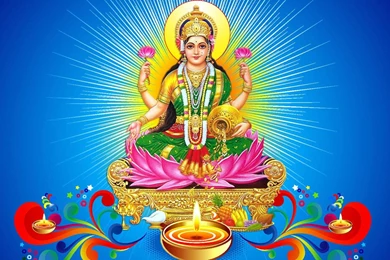 Hindo Lord Dhanteras Laxmi Mataji In Blue Backgrounds With Diya ...