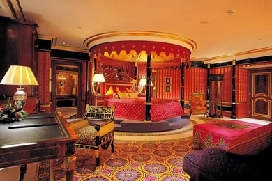 Arabic Asian Style Master Bedroom With Red Bed And Canopy And ...