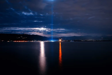 Download Wallpapers 1920x1080 Sea, Coast, City, Fires, Light, Laser ...