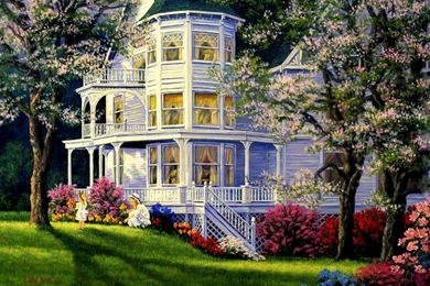 Victorian House In Springtime Computer Wallpapers, Desktop ...