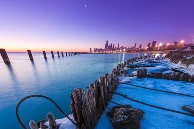 Chicago Buildings Skyscrapers Posts Ice Winter Sunset Wallpapers ...