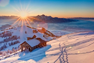 Switzerland Winter Sunset Wallpapers