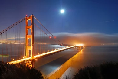 1366x768 Light, Month, Night, Sea, Places, Bridges, City, Usa ...