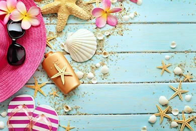 Tropical Beach In Summer Holiday Pink Hat Flip Flops