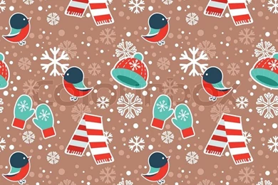Cute Winter Seamless Pattern With Warm Clothes And Bullfinch Birds ...