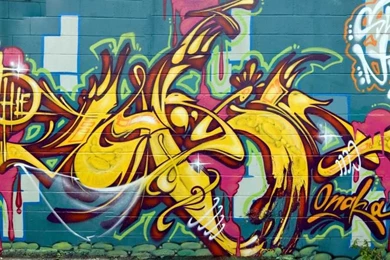 Blue And Yellow Graffiti Wallpapers Wall Mural Muralswallpapers 6544 ...