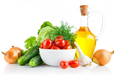 Download Wallpapers 3840x2400 Oil, Vegetables, White Backgrounds ...