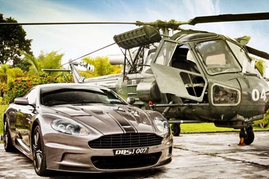 Aston Martin Dbs & Helicopter Wallpapers Hd