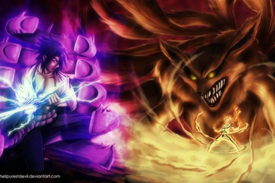 Sasuke Susanoo Vs Naruto Kyuubi Wallpapers HD