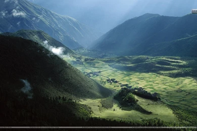 Agricultural Fields And Village, Tibet Wallpapers
