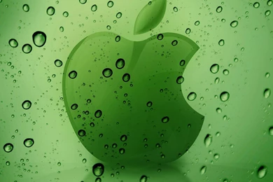 Green Water Droplets Apple Logo iPad Air 2 Wallpapers