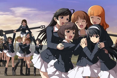 Girls Und Panzer Boots Crying Erwin Glasses Group Hat Headband Hug ...