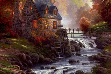 Thomas, Kinkade, Autumn, Wallpaper, Desktop, Background, Desktop ...
