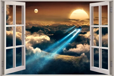 Huge 3D Window Exotic Space Flight View Wall Stickers Film Decal ...