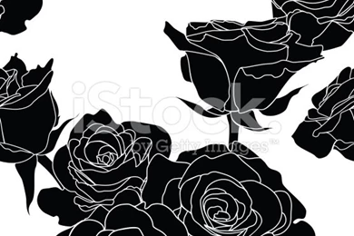 Seamless Pattern With Black Roses Flowers On White Backgrounds ...