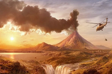 Volcano Smoke Eruption Helicopter Desktop Wallpapers