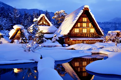 Winter Cottage   Mirror In The Cold Water   HD Wallpapers