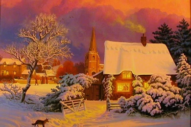 15 Snow Cottage Trees Winter Painting Sunset Hd Wallpapers 363 ...