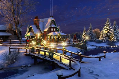 1440x900 Christmas, Stars, Winter, Cottage, Bridge To The Cottage ...