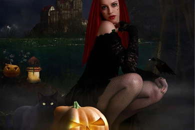 GOTHIC GIRL IN HALLOWEEN WALLPAPER   (