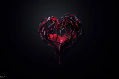 Broken Red Black Heart Lines Glass Drops Melting