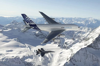 Airbus A380 Aircraft Escort iPad Air 2 Wallpapers