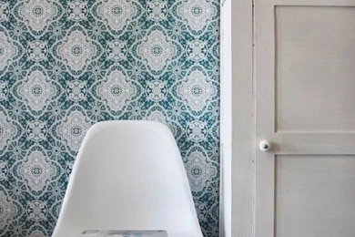 Eames Chair. Vintage Cabinet. Queen Collection Wallpaper. Styling ...