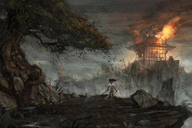 Fire Katana Samurai Blade Afro Samurai Artwork Wallpapers   (