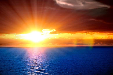 Download Wallpapers Orange Sunset In The Blue Sea (1920 X 1080 HDTV ...