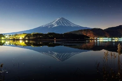 Japan, Mount Fuji, Night, Winter, Lake, Lights Wallpaper,Japan ...